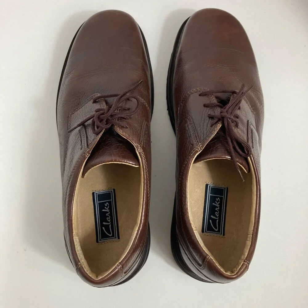 Mens Clarks Pebbled Leather Oxford Lace Brown‎ Dress Shoes 12M